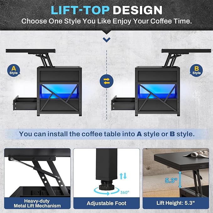 Itaar 40" Lift Top Coffee Table, 4 in 1 Coffee Tables - Image 6