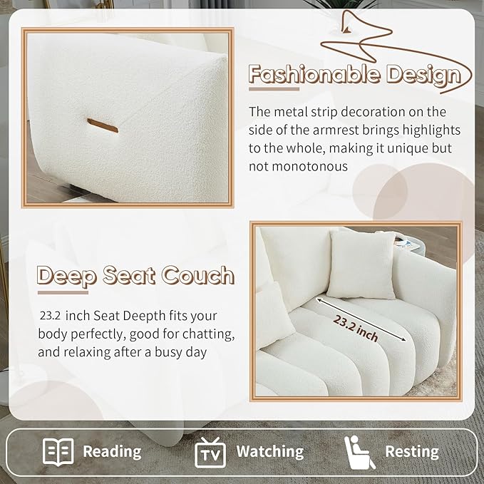 Antetek Teddy Sofa Set for Living Room, Modern Deep Seat Sofa Chair and - Image 4