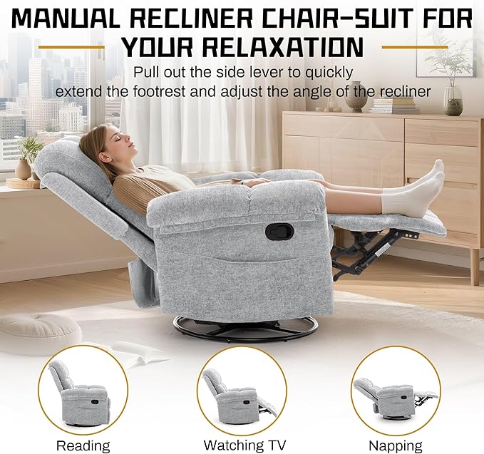 Korser Recliner Chair, Swivel Rocker Recliner Chair - Image 4