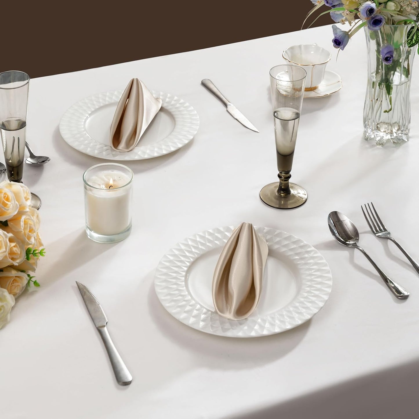 36 Pack Square Satin Dinner Napkins, 16x16 Inches Silky Soft Smooth Table Cloth Napkins for Restaurant Weddings Banquet Party Decoration, Khaki