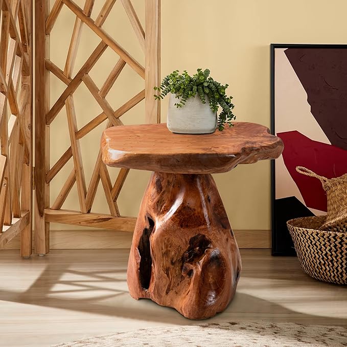 Cedar Wood Tree Stump Stool 13.5"x12"x14"H Live Edge Natural Coffee Side Table - Image 3
