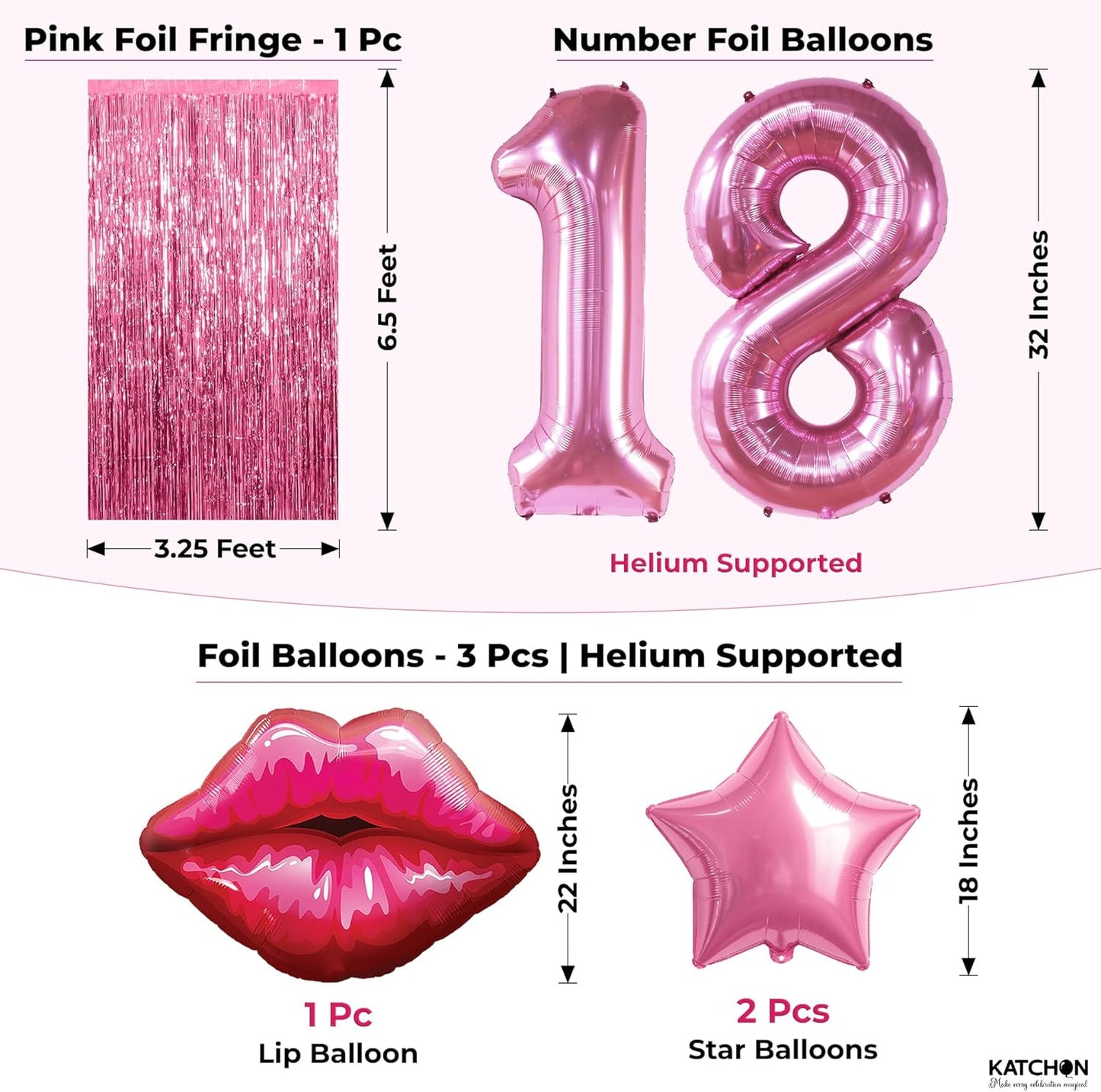 KatchOn, Pink 18th Birthday Decorations with Lip & Star Balloons – Pack of 42 | Happy Birthday Banner & Lip Decor | 18th Happy Birthday Decorations for Women, Girls & Her | Pink Party Decorations