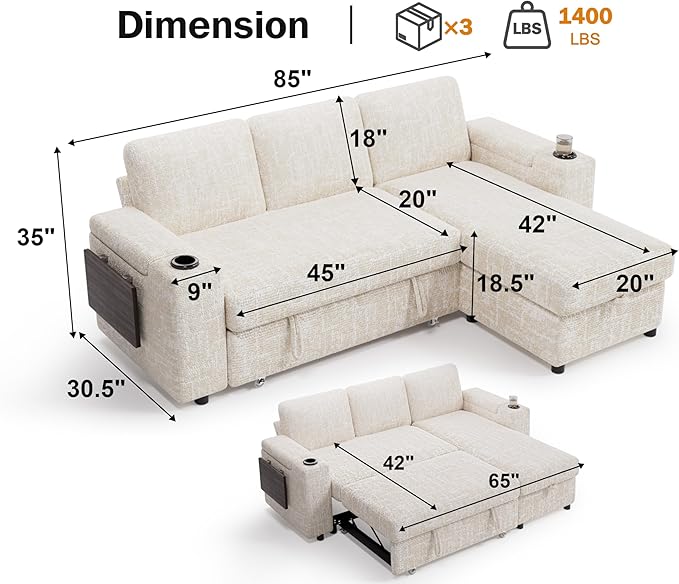 Vipbear 86" Modular Sectional Sleeper Sofa - Image 3