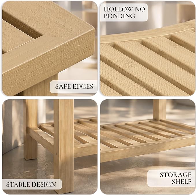 Bamboo Stool – Natural Wood Finish, Eco-Friendly Small Bench - Image 5