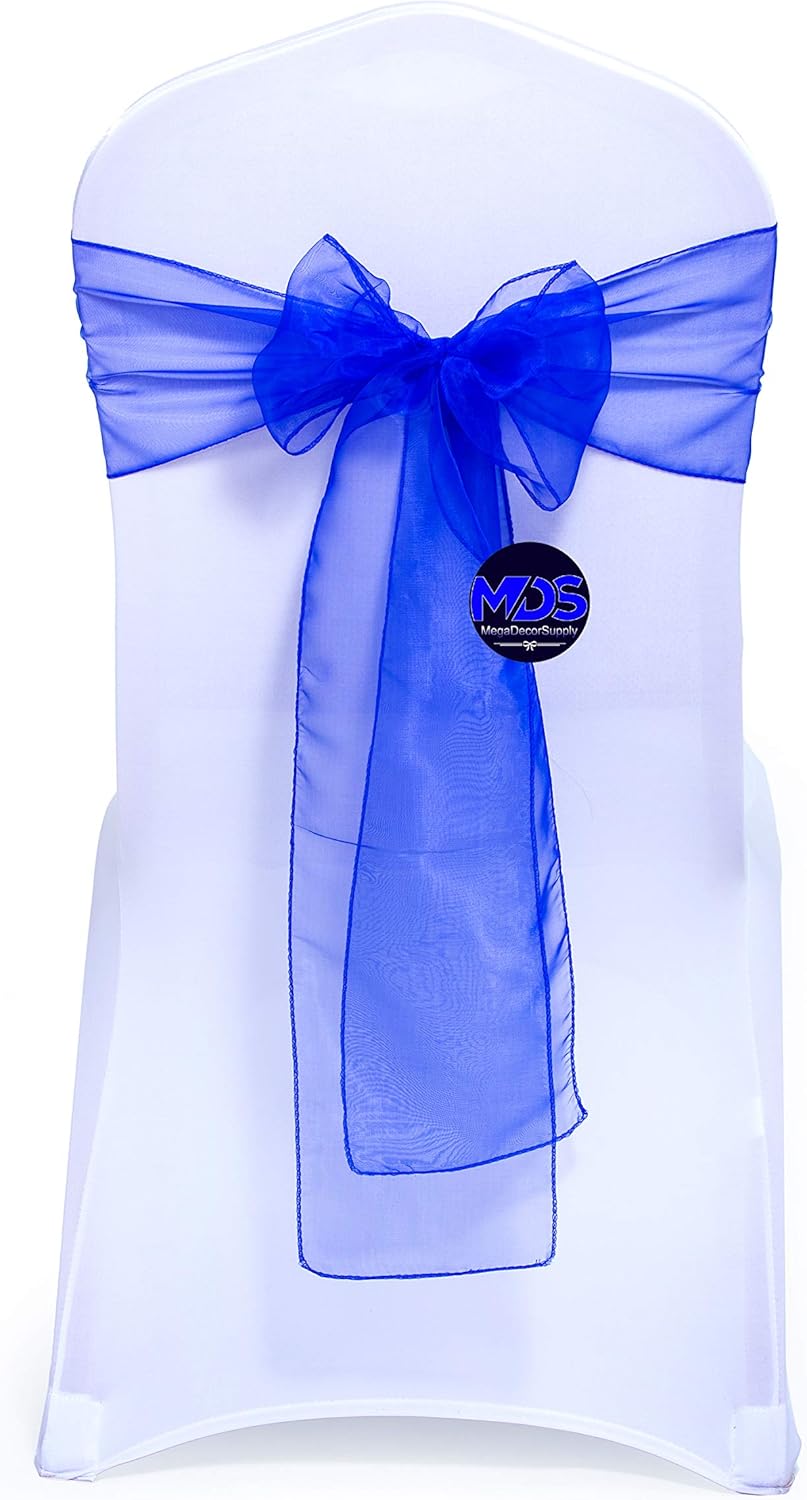 MDS Pack of 25 PCS Organza Chair Sashes Wider Dining Chair Bows Ribbon Tie Back for Wedding Party Birthday Bridal Shower Reception Event Banquet Home Chair Cover Decoration - Royal Blue
