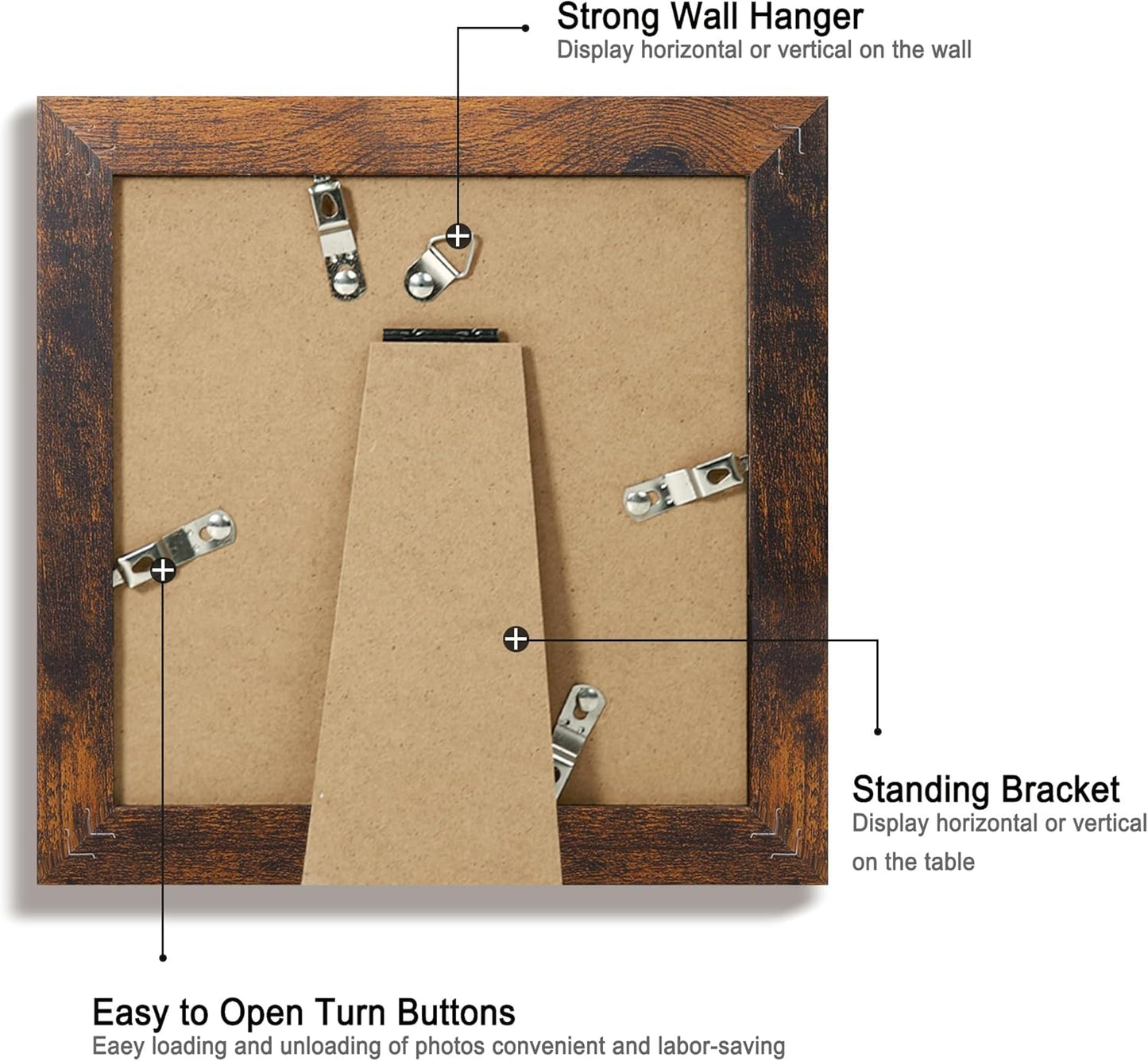 6x6 Picture Frame Set of 4 with Real Glass, Rustic Frames Display 4x4 Picture with Mat or 6 x 6 Without Mat, Square Photo Frame for Wall Mount and Tabletop Display