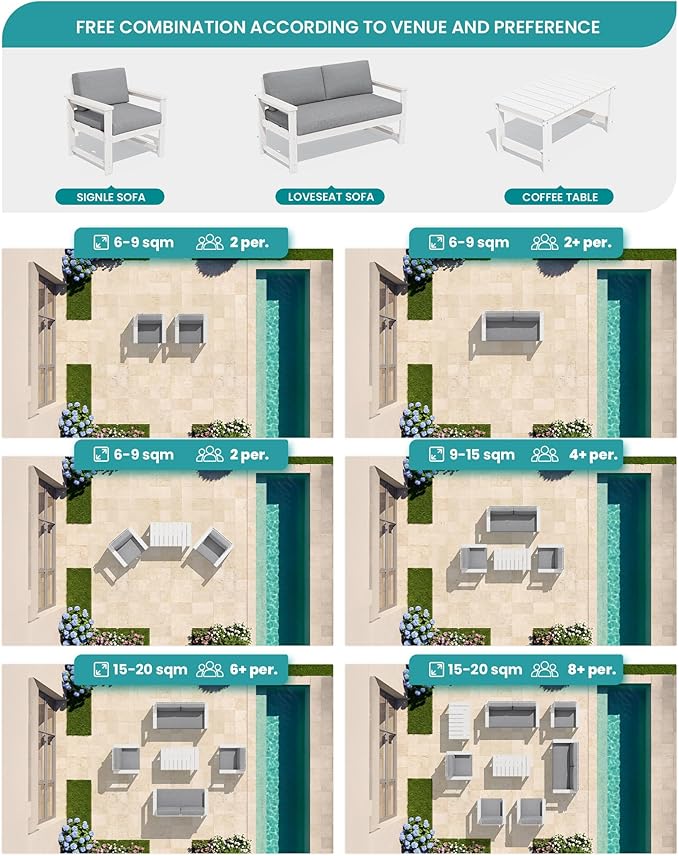 SERWALL 3 Pieces HDPE Outdoor Sofa Bistro Set - Image 8
