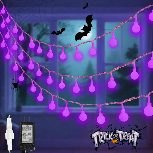 Connectable Purple Halloween Lights Outdoor Indoor - 43FT 100LED Globe String Lights Plug in with Timer, 13 Modes Fairy Light Waterproof for Party Halloween Decorations Bedroom Decor