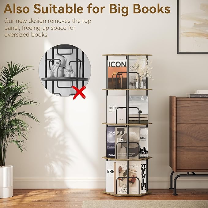 SUNMORY 4 Tier Rotating Bookshelf Tower, Revolving 360 ° Spinning Bookcase - Image 4