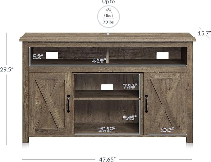 BELLEZE Modern 48 Inch Barn Door Wood TV Stand & Media Entertainment Center - Image 5