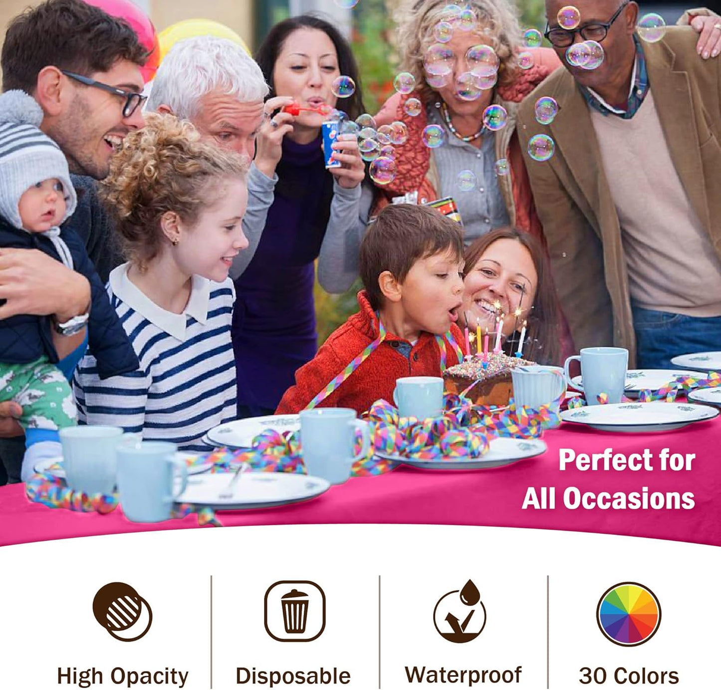 Exquisite 12-Pack Premium Plastic Tablecloth 54in. x 108in. Rectangle Table Cover - Cerise