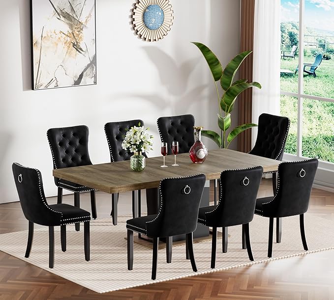 Henf 63"-79" Dining Table Set for 8, 9 Pieces Extendable Dining Table and 8 - Image 2