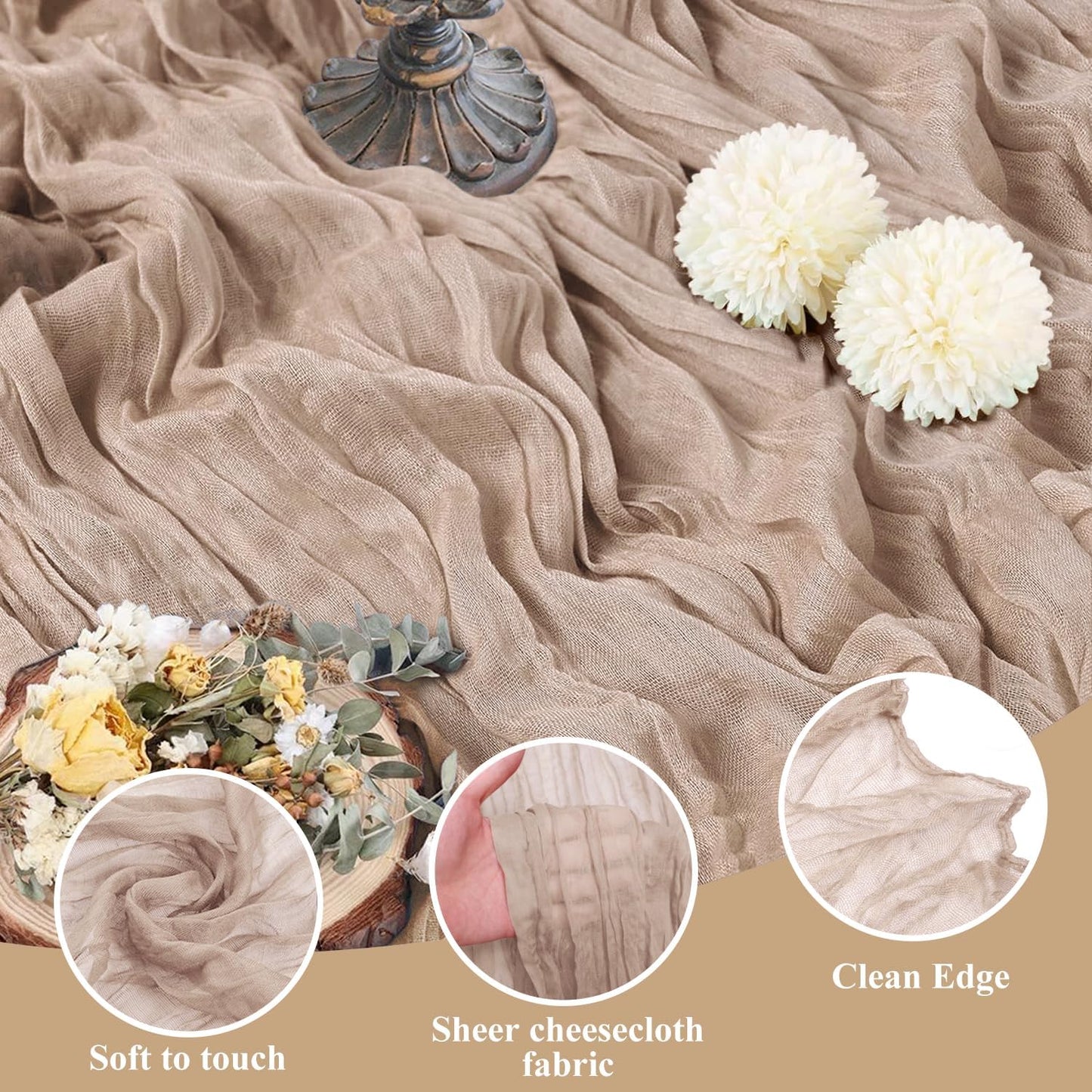 Asee'm 2pcs Cheesecloth Table Runner 120 Inches Long Nude Pink Boho Gauze Cheese Cloth Runner 10FT Rustic Sheer Table Runners for Christmas Wedding Party Baby Shower Spring Easter Decoration