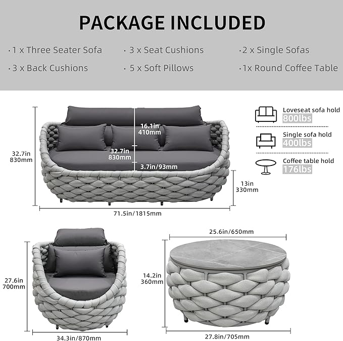 TWT Aluminum Patio Furniture Set Three Seater Sofa Outdoor Furniture Set - Image 5
