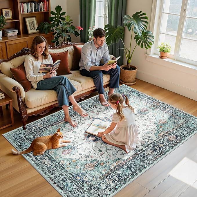 RELEANY Area Rugs 5'x7' Washable Non-Slip, Floral Vintage Distress Print - Image 3