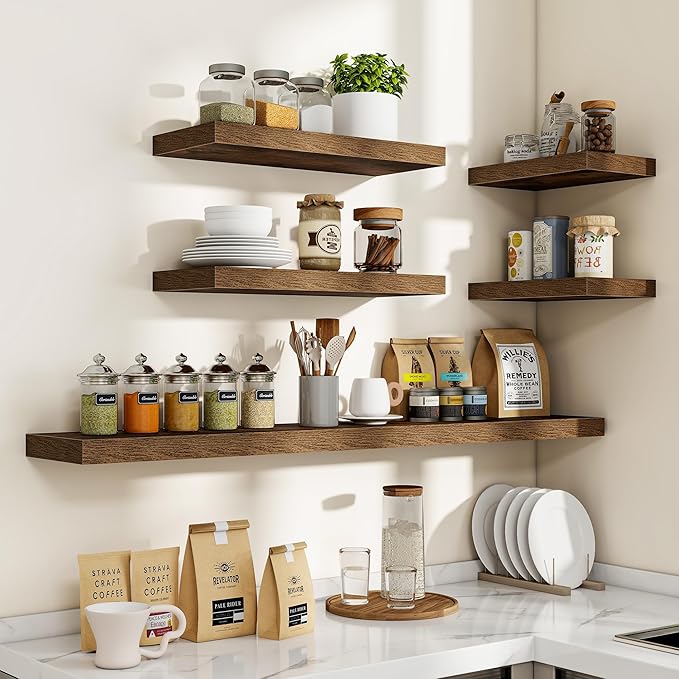 Acovy 72 Inch Floating Shelves, 3D Textured Wood Grain, Wooden Shelves - Image 7