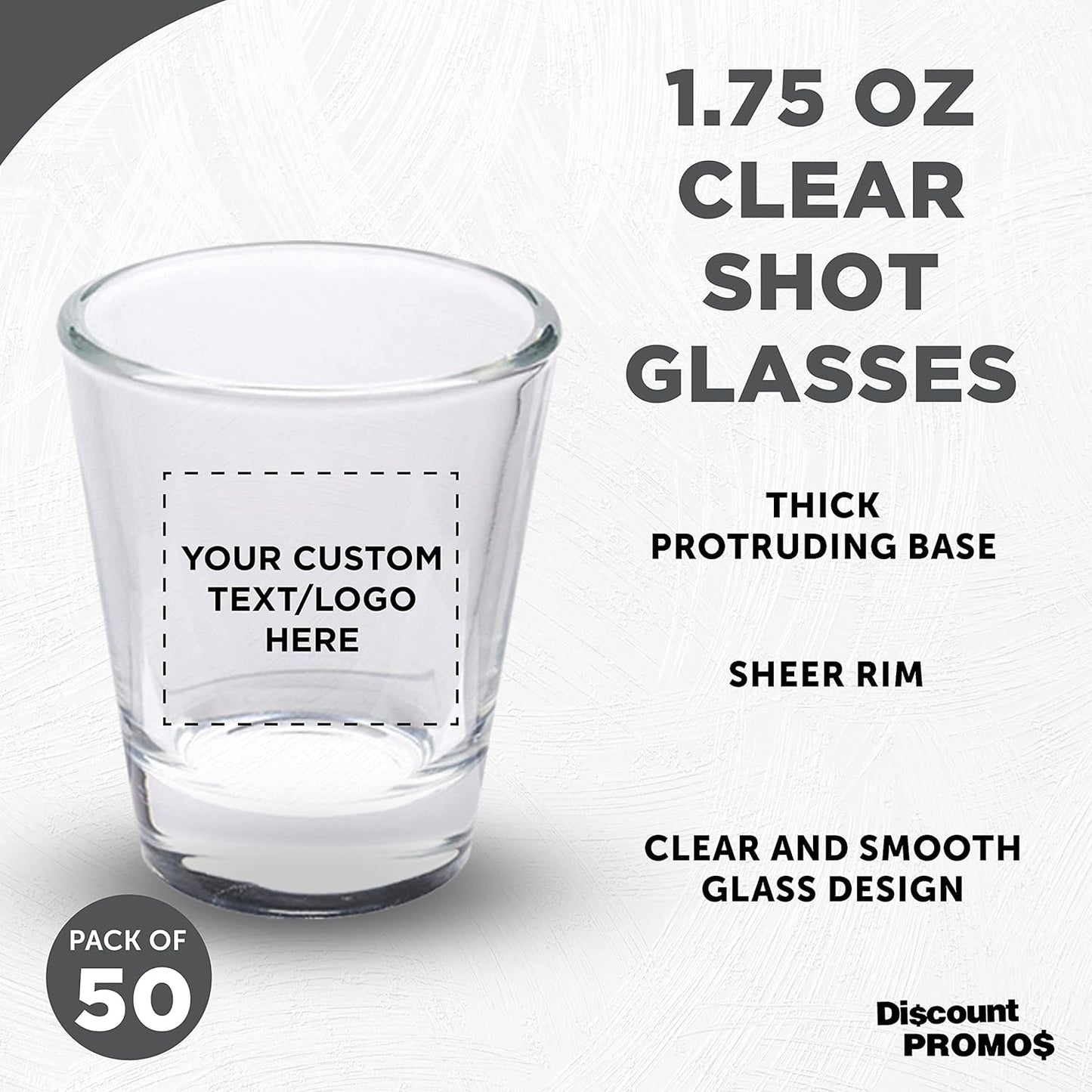 Custom Shot Glasses 1.75 oz. Set of 50, Personalized Bulk Pack - Great for Wedding Favors, Bachelorette Party Decorations, Party Fovors, Color Bottom - Clear