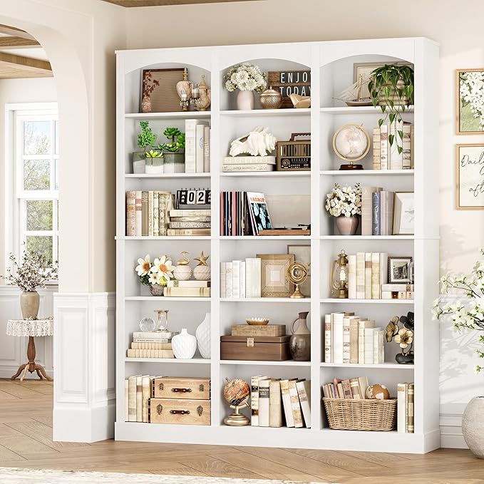 FACBOTALL 71" Triple Wide Bookshelf, 6 Tier Bookcase, Large White Bookshelf - Image 8