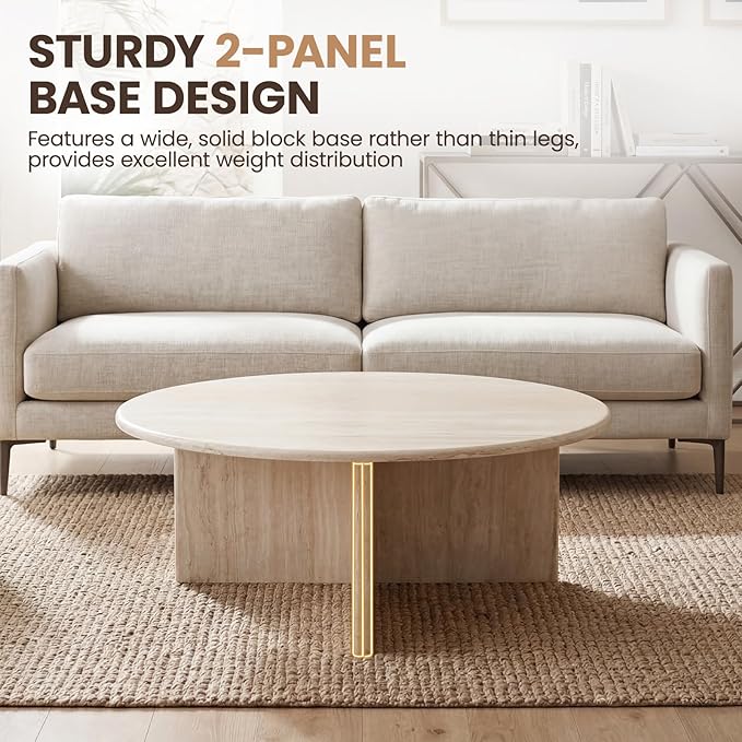HNY Coffee Table and End Table Set of 2 Modern Round Nesting Coffee Table Faux - Image 4