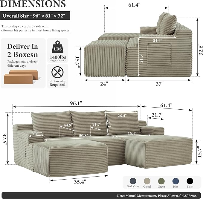 96" Sectional Couches for Living Room Cloud Couch Sofa - Image 2