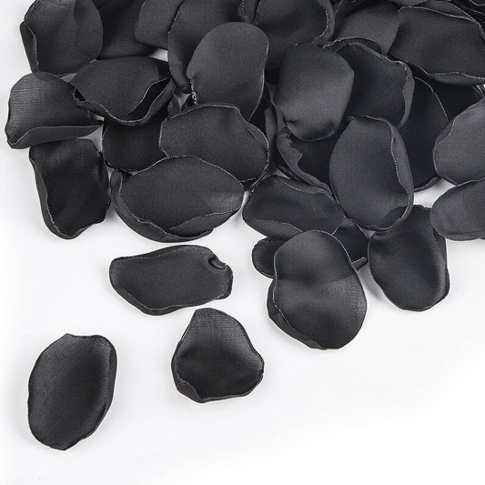 300pcs Artificial Black Rose Petals Fake Silk Flower Petals for Wedding Flower Girl Basket Ceremony Valentines Day Proposal Romantic Night Party Favors Decoration (Black)