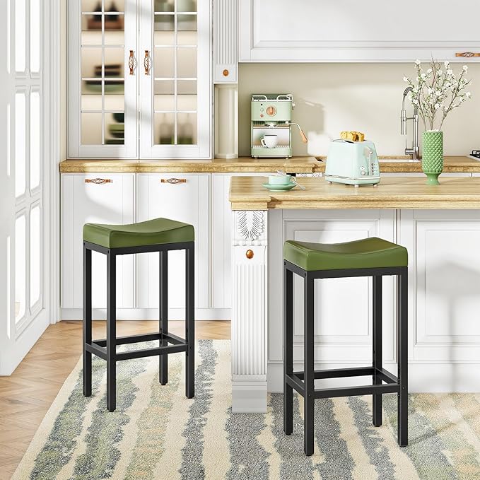 HOOBRO Bar Stools, Counter Height Stools, Saddle Barstools - Image 2