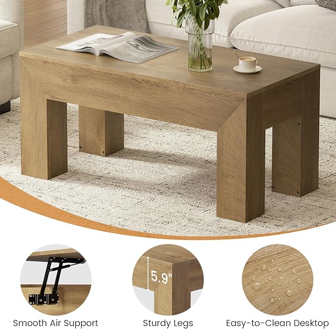 FABATO 41.7'' Lift Top Coffee Table, Wooden Rectangle Coffee Table - Image 7