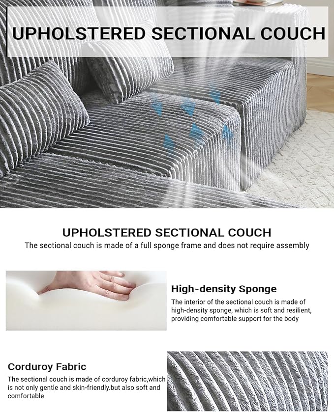 110" Cloud Sectional Couch, Modular Sectional Sofa - Image 3