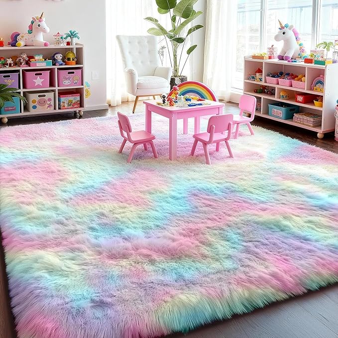 PAGISOFE 8x10 Rainbow Large Area Rug, Plush Rugs - Image 4