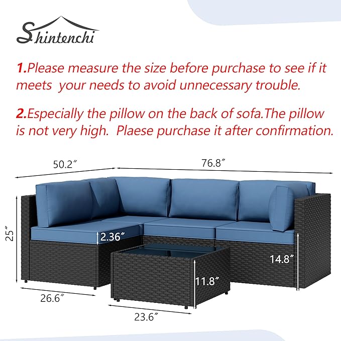 Shintenchi 5 Pieces Outdoor Patio Sectional Sofa Couch, PE Wicker Furniture Sets - Image 7