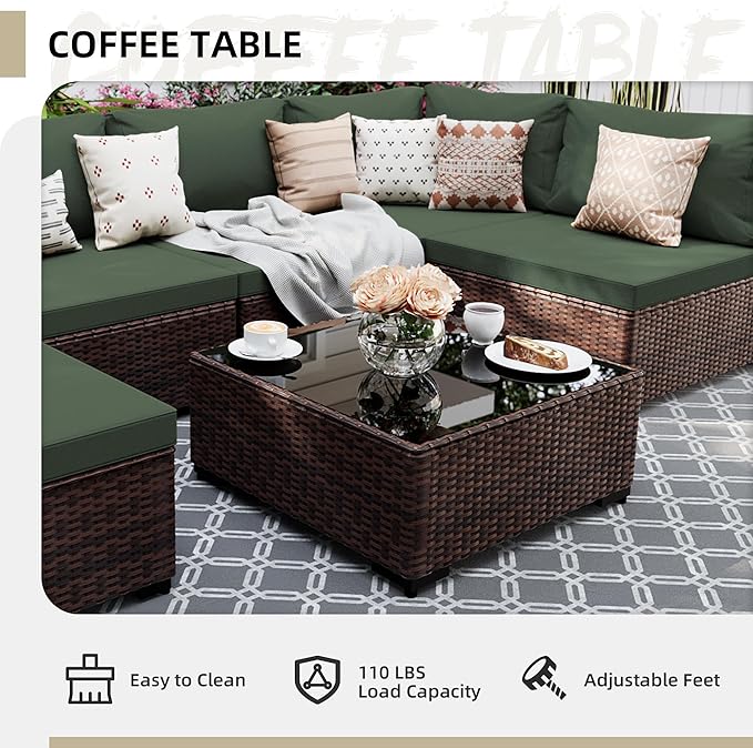 UPHA 9 Pieces Patio Furniture Sets, Wicker Outdoor Sectional Sofa Couch - Image 5
