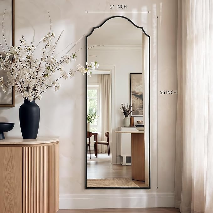 Besdomus Scalloped Full Length Mirror: 21"x56" Black Arched Floor Mirror - Image 4