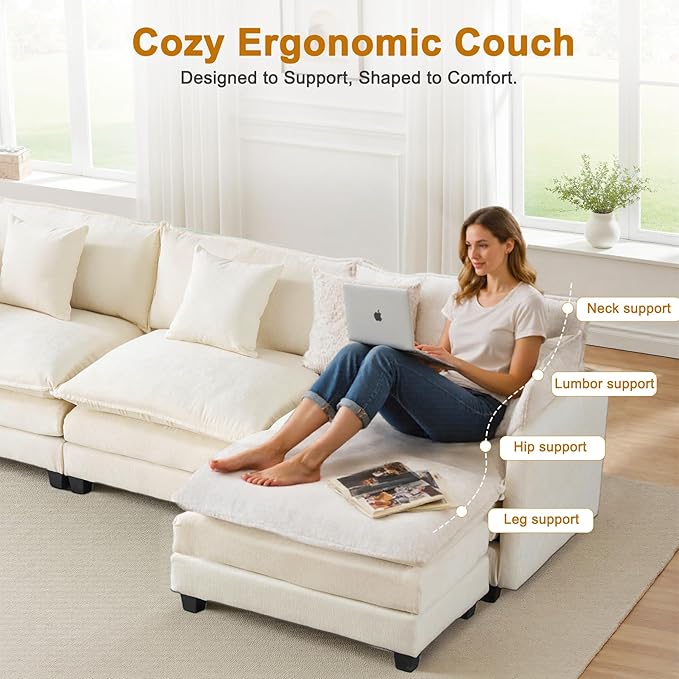 111.4" L-Shaped Cloud Chenille Sofa Sectional Couch - Image 5