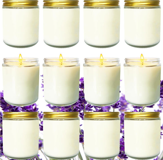 12 Pcs 8 Oz Bulk White Soy Candles,Lavender Scented Candles Set,Bulk Aromatherapy Candle,Great Stress Relieving Scented Candle for Girls as a Gift for Birthdays, Weddings and More!