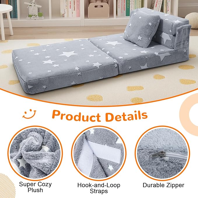 MeMoreCool Kids Tri-Fold Sofa Bed – Glow Star Floor Mattress & Foldable Futon - Image 7
