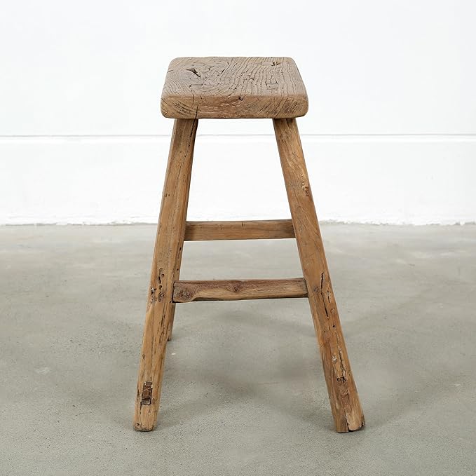 Artissance Vintage Wooden Stool, Solid Natural Wood 12–20" W x 6–9" D x 18–22" H - Image 2