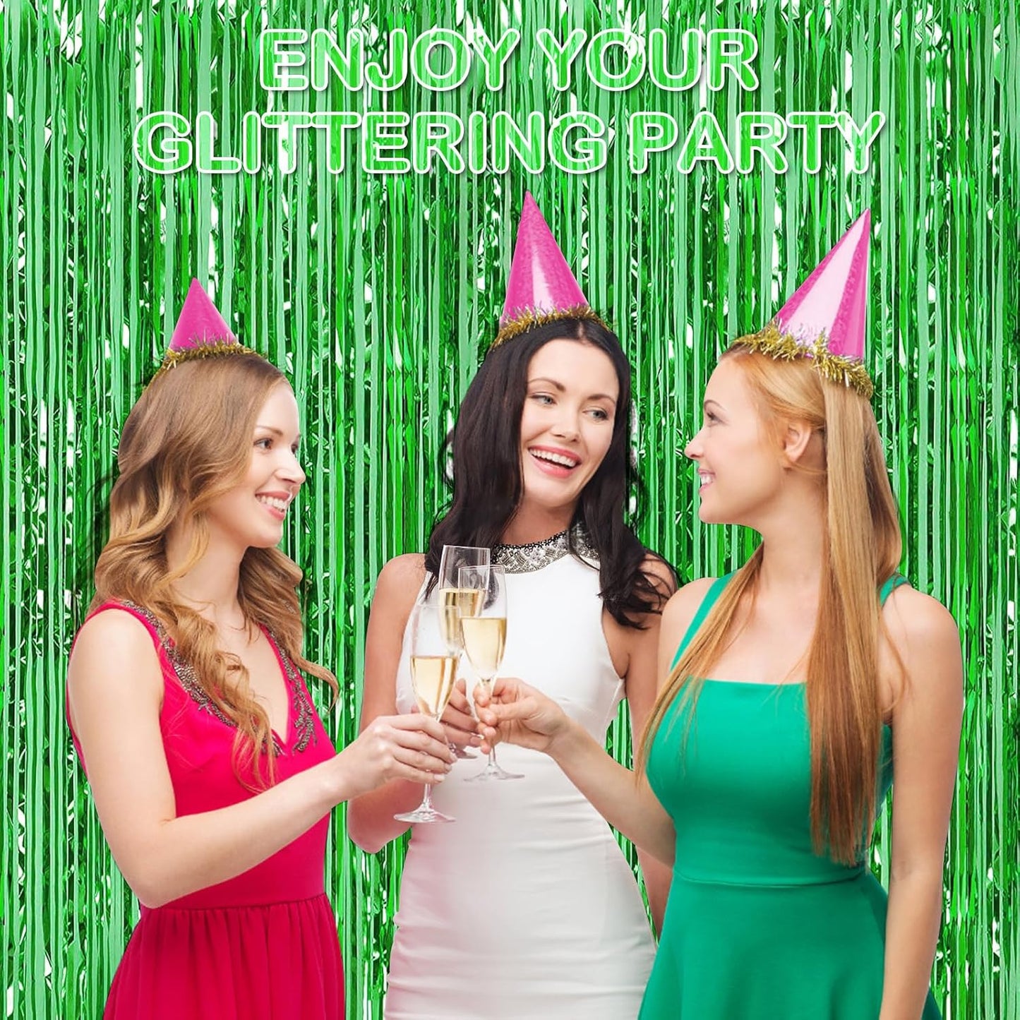 Green Fringe Curtain Party Streamers, 12 Pack 3.3ft x 8.2 ft Foil Curtain Backdrop Tinsel Foil Fringe Curtains Photo Booth Backdrop Streamer for Birthday, Wedding, Baby Shower, Disco Party