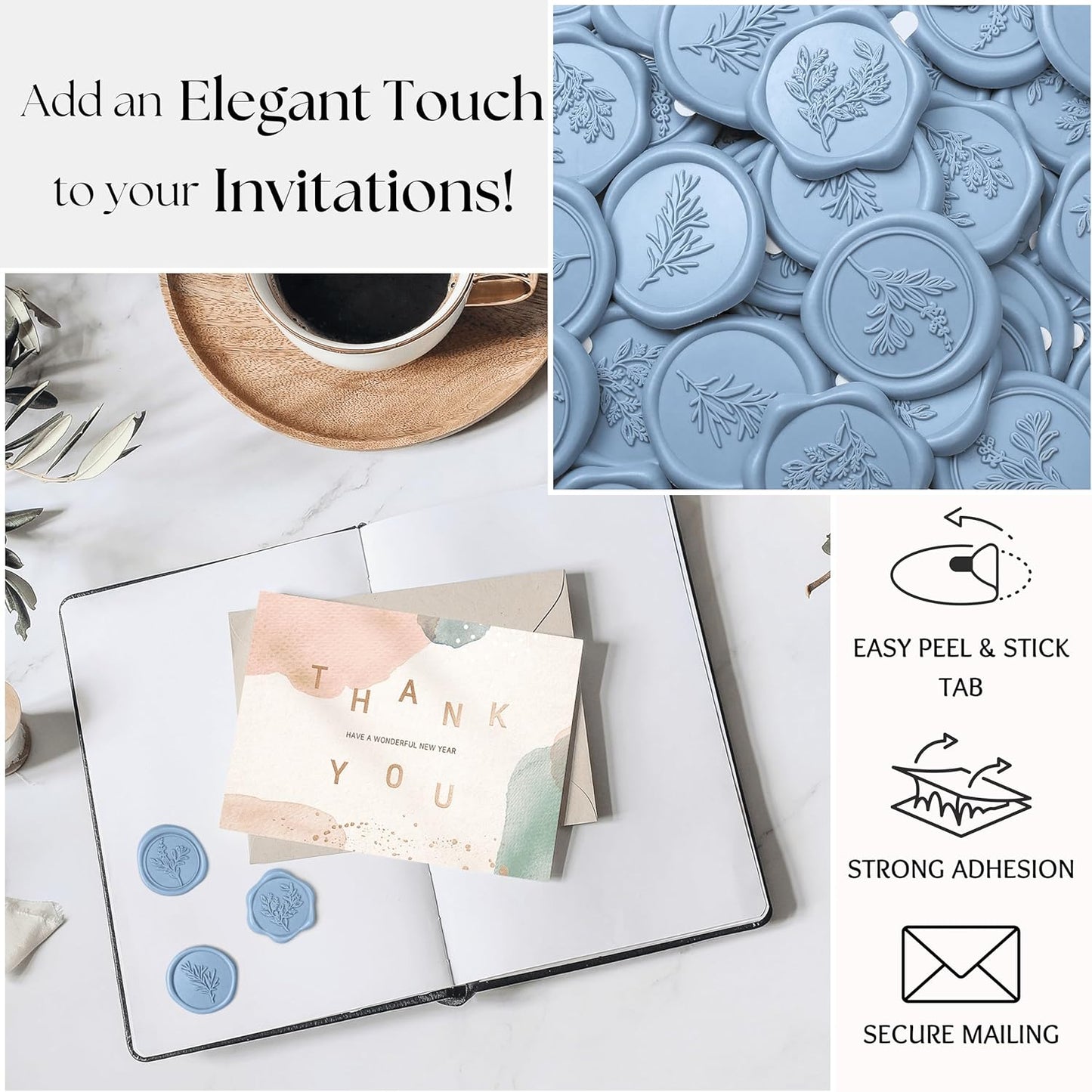 Wax Seal Stickers (60 Pcs, 3 Designs in 1 Pack) Premium Envelope Seal Stickers for Wedding Invitation Envelopes, Adhesive Wax Seals, Perfect for Seating Chart, Gift Wrapping