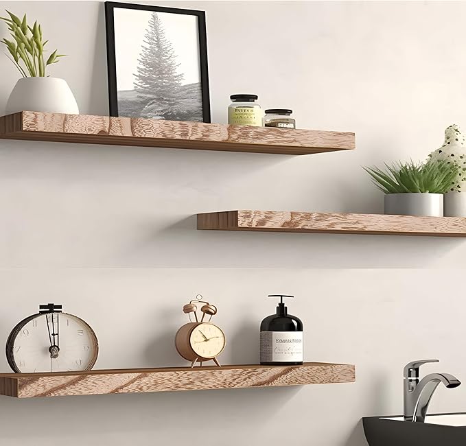 YYWUOJJ Wood Floating Shelves for Wall Decor, Rustic Wall Shelves for Bedroom - Image 8