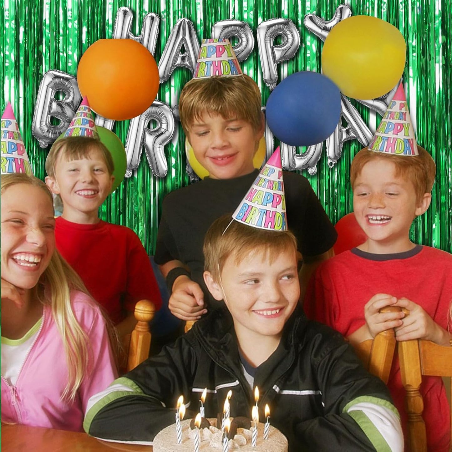 5 Pack Foil Curtain Backdrop Green Metallic Tinsel Foil Fringe Curtains Photo Booth Props for Birthday Wedding Engagement Baby Shower Bachelorette Christmas Holiday Celebration Party Decorations