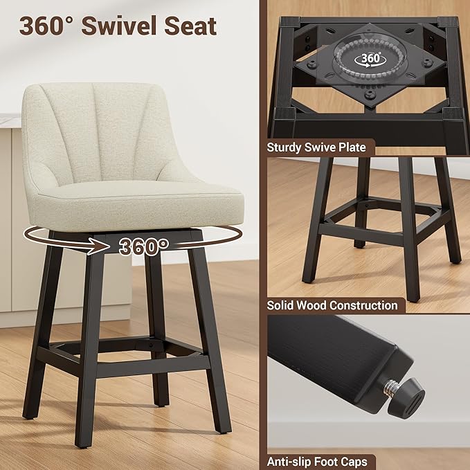 YaFiti Swivel Bar Stools with Backs, Linen Fabric Extra Upholstered Counter - Image 4