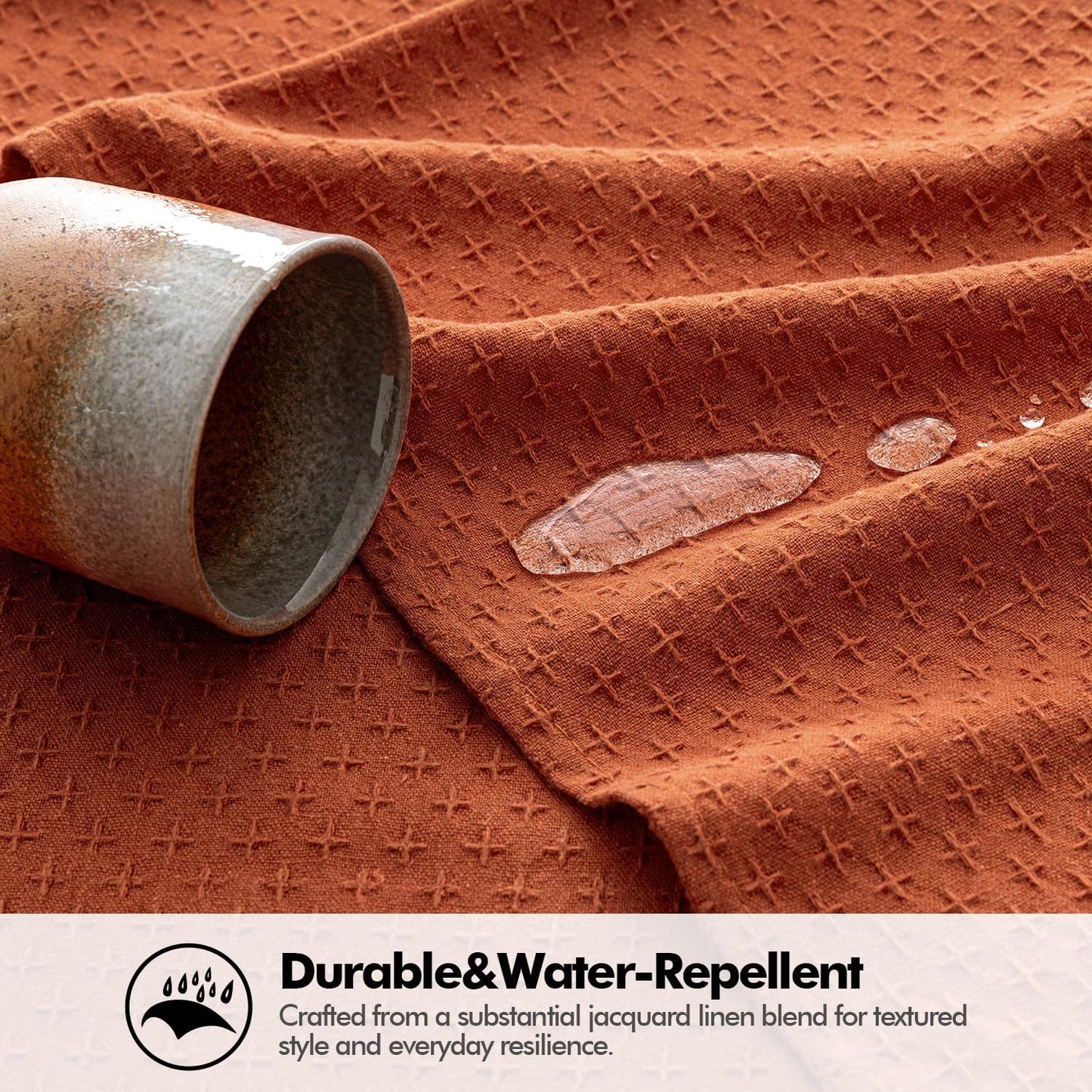 MIULEE Fall Tablecloth Burnt Orange Linen Cottton Table Cloth Rectangle Waterproof Spillproof Cross-Star Textured Decorative Farmhouse Style for Dining Party Weddings 52x70 Inch