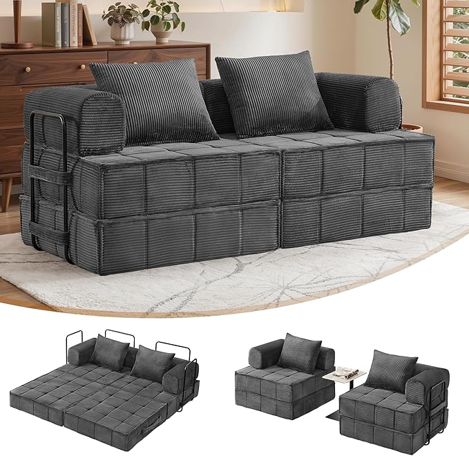 Korser Folding Convertible Sofa Bed, Corduroy Upholstered Boneless Couch by KORSER