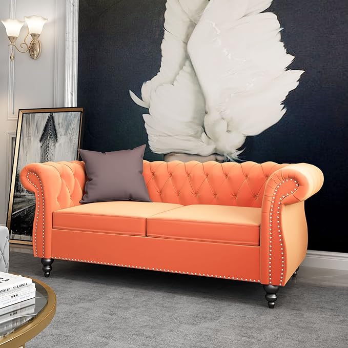 ORRD 2 Piece Living Room Set, Velvet Chesterfield Sofa Loveseat Couch Chair - Image 6