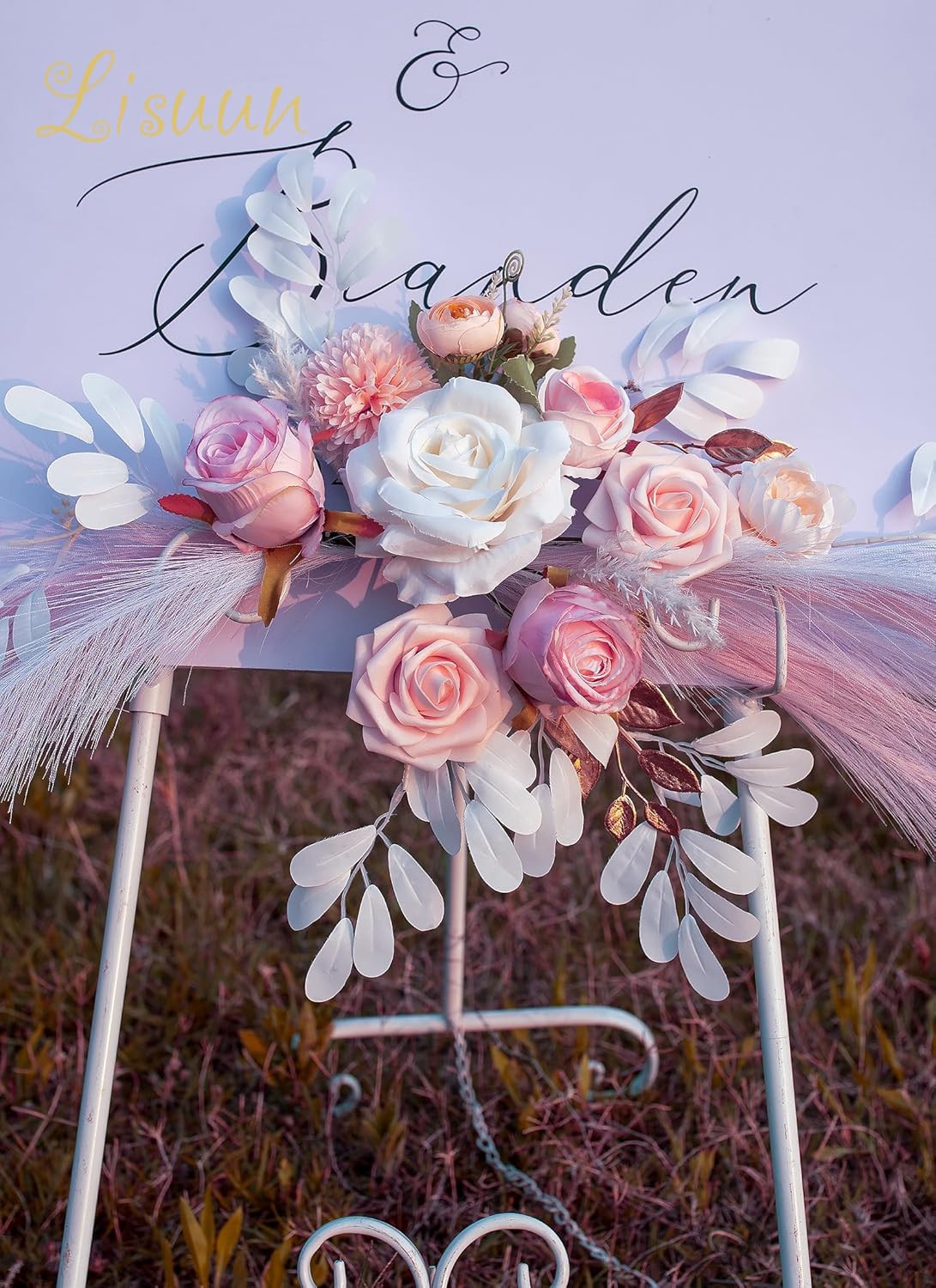 Wedding Arch Flowers, Artificial Flowers for Reception Backdrop and Welcome Ceremony Sign, Large Flower Swag for Dreamy Romantic Wedding Ceremony Floral Decor - Pack of 2