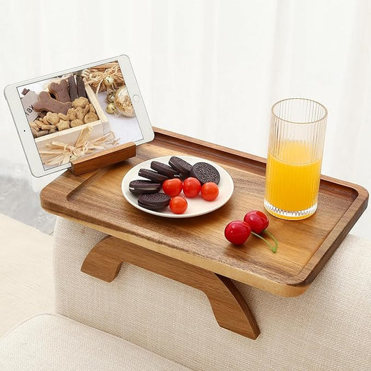 SINWANT Couch Arm Table, Acacia Wood Sofa Arm Rest Tables Couch Armrest Table by SINWANT