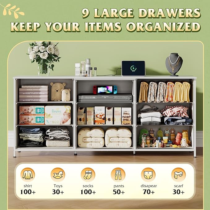 WLIVE 63''W Dresser for Bedroom, 75 inch TV, Wide Chest of Drawers - Image 4