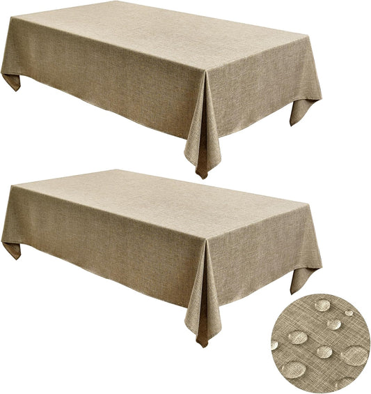 Fitable Faux Linen Tablecloths for Rectangle Tables: Water & Stain Resistant Farmhouse Table Cloth, Washable Burlap Textured Table Covers for Kitchen Dining Party(2 Pack, 52x70 Inch, Khaki)