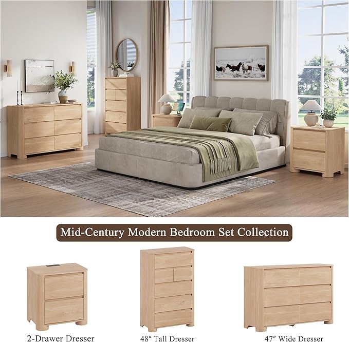YANSNWO Minimalist Dresser and Nightstand Sets 4 Piece Bedroom Set, Wide & Tall - Image 4