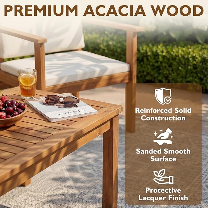 Devoko Patio Furniture 4 Piece Acacia Wood Outdoor Conversation Sofa Set - Image 4